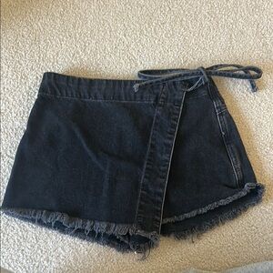 Free People Black Skort-Style Wrap Shorts